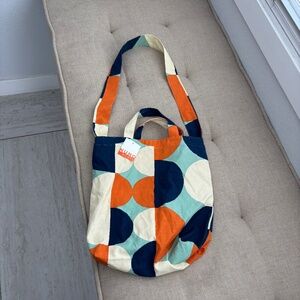 Nuno Works Made in Japan 100% Cotton Orange/Navy "Tulip" Print Canvas Bag